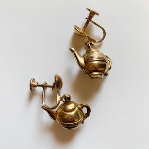 Vintage Gold Brass Teapot Earrings